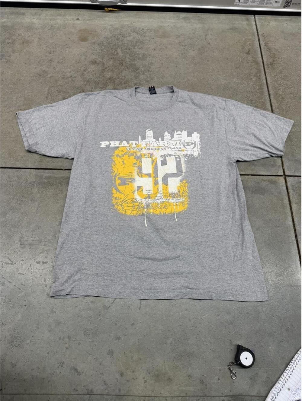 vintage phat farm grey and yellow big logo shirt size xl